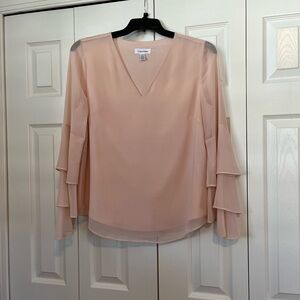 Calvin Klein Women's Blush Layered Sleeve Blouse
